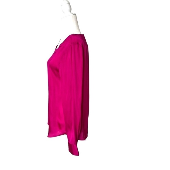 Banana Republic Silky Long-Sleeved Crew-Neck Blouse in Fuchsia Pink Size Medium - Picture 5 of 8